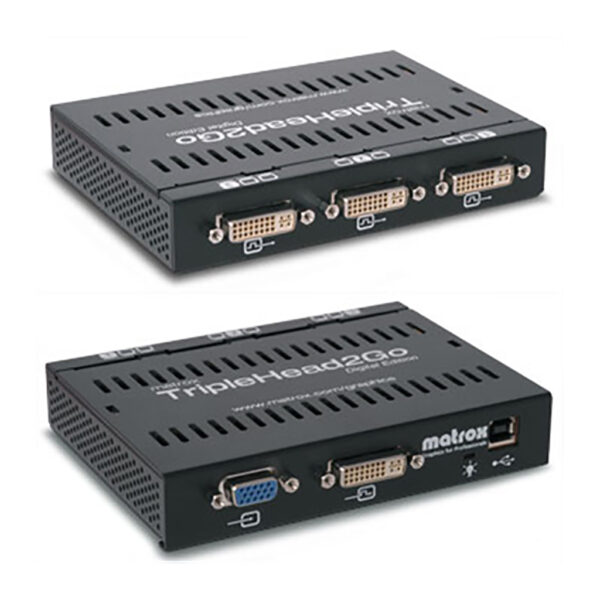 Matrox Triple Head2Go, 3 skärmar på ett grafikkort. 3xDVI/VGA -> 1x DVI/VGA.