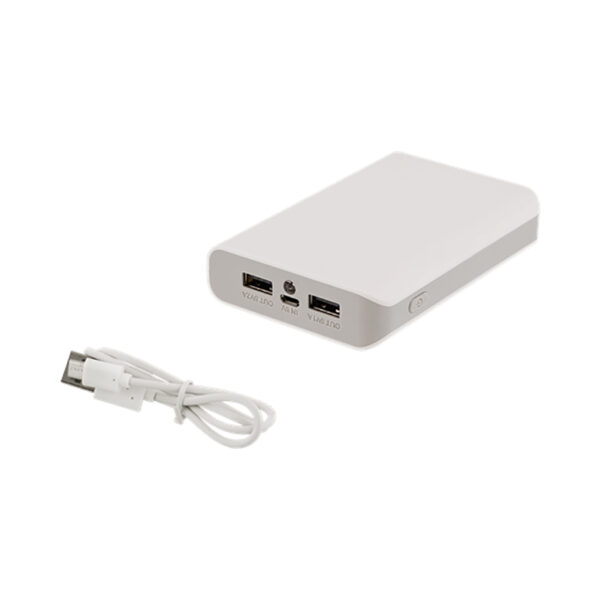 Deltaco Powerbank, 10000mAh, 2xUSB Typ A hona, 5V 2A, ficklampa, vit